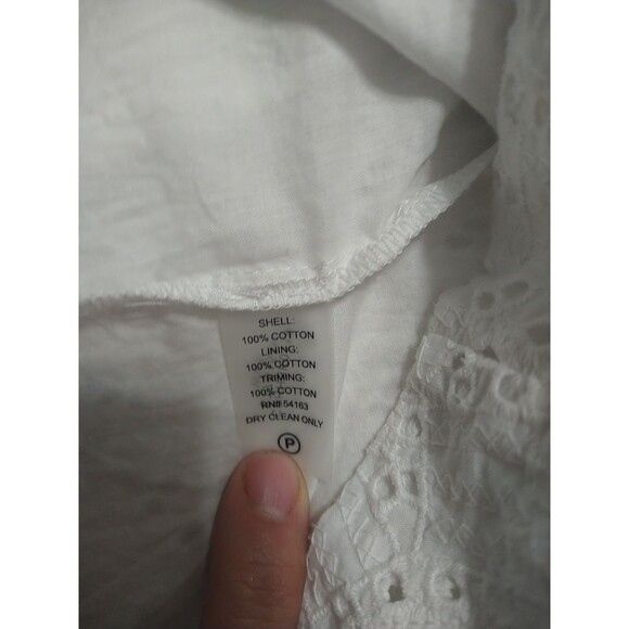 Calvin Klein Embroidered Shoulder Dress White Sz 0p Boho Cottage Core Feminine - Picture 8 of 9